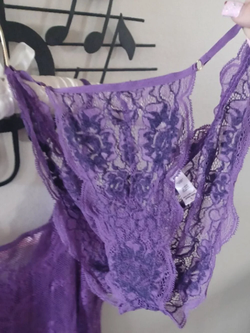 NEW Victoria Secret Purple Lace w/Panties Mesh Tank Stretch Nightie Strap L